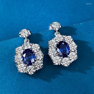 Boucles à oreilles en direct S925 Silver 6 8 OVAL TANZANIAN BLUE FOLIE DE LA MODE COLORFURE EOT EOT BIJOTS STEM