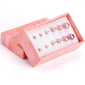 Pendientes LUXUKISSKIDS 6 par/caja Oorbellen rosa/blanco pendiente de perla falsa conjunto para mujeres joyería de moda Pendientes