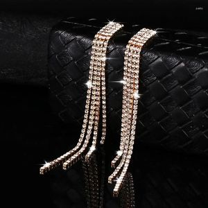 Pendientes de semental Cristal de diamantes de imitación de lujo Tassel largo para mujeres Drop de novia Dangling Fiesta de joyas de bodas Regalos