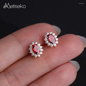 Boucles d'oreilles Metiseko en argent Sterling 925 plaqué or 18 carats, couleur rubis, rouge grenat, zircone cubique, rétro, élégantes pour femmes