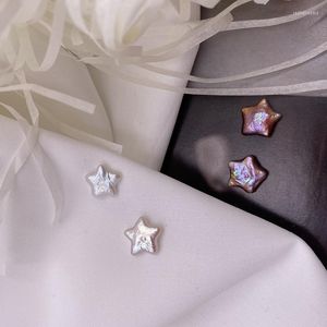 Pendientes de tuerca Minar INS, pendiente de perlas de agua dulce auténticas a la moda para mujer, joyería nupcial geométrica de estrella de Color púrpura blanco