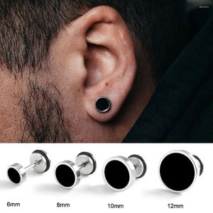 Boucles d'oreilles minimalistes en acier titane pour hommes, rondes noires, accessoires goutte à goutte d'huile, bijoux d'oreille en acier inoxydable, cadeau