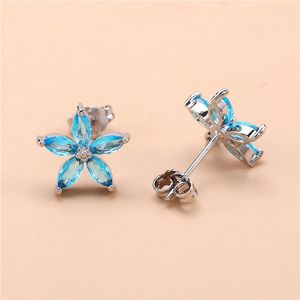 Boucles d'oreilles à tige multicolore pierre de naissance cristal fleur breloque couleur argent mariage Aqua bleu Zircon étoiles pour les femmes