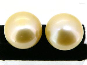 Boucles d'oreilles à tige en or jaune 18 carats, Berad naturel, Champagne, perle des mers du Sud, 10.5mm