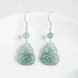 Boucles d'oreilles en Jade naturel de qualité A, gourde d'eau bleue, argent S925 incrusté de pierre de jadéite, bijoux antiques pour femmes, livraison directe