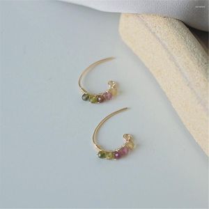 Boucles d'oreilles à tige Perles de tourmaline colorées naturelles 14K Gold Filled Petit crochet d'oreille Romantique Femmes Bijoux Cadeau Ornement de trajet polyvalent