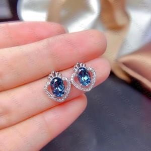 Boucles d'oreilles à tige en argent 925, topaze bleue de Londres naturelle, Style luxueux pour femmes, atmosphère