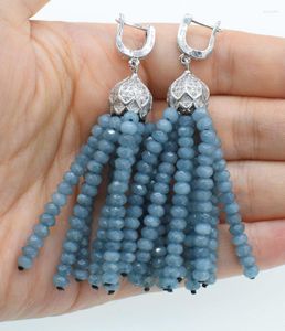 Boucles d'Oreilles Une Paire Gris Bleu Jade Rondelle Facette 4 2mm Gland Zircon Crochet 70mm Gros Perles FPPJ
