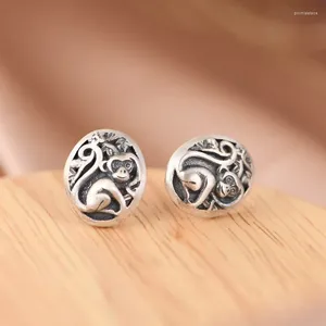 Boucles d'oreilles ovales pour femmes, rétro, dessin animé, Animal, singe, argent 925, bijoux Push Back, fabrication, vente en gros