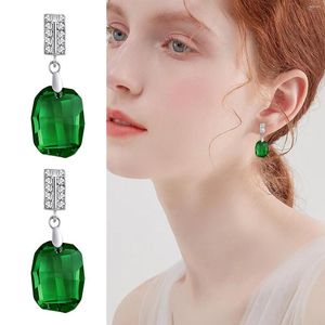 Pendientes de tuerca rosa para mujer, joyería de cristal geométrico colgante, juegos de Clip verde de diamante Premium