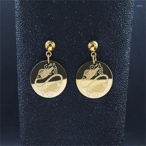 Pendientes de tuerca Piscis Acero Inoxidable astrología Color dorado pequeño redondo mujer joyería Collar Acero Inoxidable E9209S02