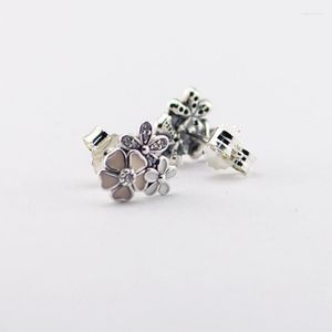 Boucles d'oreilles à tige fleurs poétiques avec émaux mélangés et zircone cubique transparente, bijoux en argent sterling 925 pour femmes