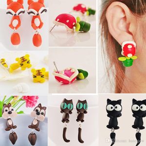 Goujons boucles d'oreilles polymère argile mignon chat rouge renard beau panda écureuil tigre boucle d'oreille pour femme