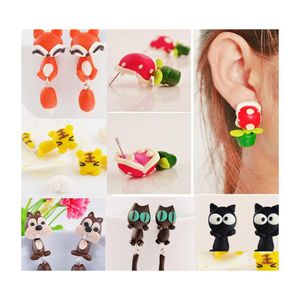 Boucles d'oreilles en argile polymère pour femmes, chat mignon rouge, joli Panda, écureuil, tigre, Animal, livraison directe, bijoux Dhox6