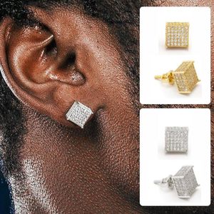 Boucles d'oreilles Punk Hip Hop aiguille d'oreille filetée glacé Zircon pour hommes carrés Piercing couleur or boucle d'oreille femmes Rock bijoux E153