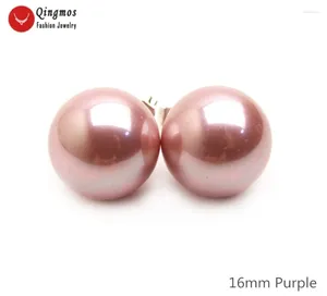 Boucles d'oreilles Qingmos Trendy Purple Sea Shell Pearl pour les femmes avec une boucle d'oreille ronde 16 mm Bijoux Fine Arete Ear734