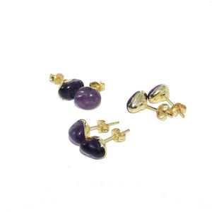 Pendientes de tuerca de cristal Natural en bruto para mujer, regalo de cuarzo, amatista púrpura, bisel chapado en oro pequeño, piedra preciosa, 2023