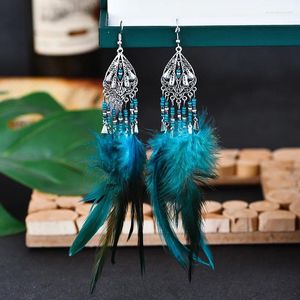 Pendientes Raylene Europa Y Estados Unidos Blanco Bohemio Largo Párrafo Borla Retro Pluma Viento Étnico