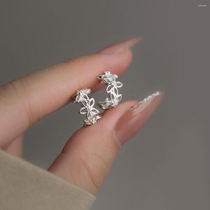 Pendientes de tuerca Plata de Ley 925 auténtica con forma de flor hueca para mujer, joyería fina con cartílago Floral de circón no perforado