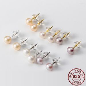 Pendientes de tuerca Plata de Ley 925 auténtica perla Natural dulce para mujeres, niños, niñas y niños, joyería minimalista