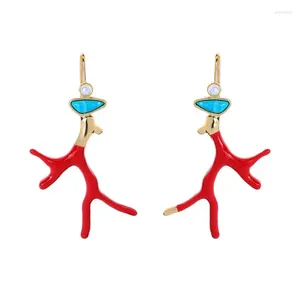 Boucles d'oreilles en émail rouge, pendentif en bois de corail, branche de boucle d'oreille en résine acrylique, bijoux de décoration pour femmes