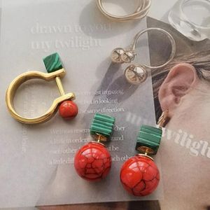 Pendientes de tuerca, moda Retro, textura de malaquita sintética Natural, diseño de nicho, hermoso anillo para mujer