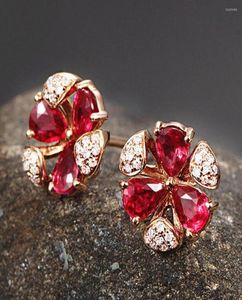 Boucles d'oreilles couleur or Rose cristal rouge rubis pierres précieuses Zircon diamants pour femmes Bijoux Bijoux mode Brincos accessoires 5124987