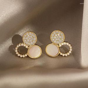 Boucles d'oreilles rondes en cristal pour femmes, boucles d'oreilles géométriques, mode douce, Mini couleur or, bijoux coréens goutte à goutte, vente en gros