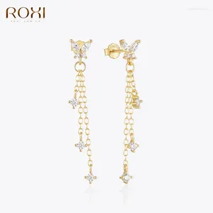 Boucles d'oreilles Stud Roxi Gold Color Butterfly pour femmes 925 STERLING SILP SIGH SHEAL CRISTAL PIRCING BROUPES EORLRISE PENDITIONS