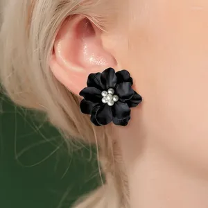 Boucles d'oreilles Sexy pour femmes, fleur noire, accessoires de Club de fête, bijoux à la mode, perle coréenne, Moda Mujer 2024