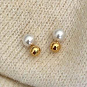 Pendientes SHANICE S925 de plata esterlina para mujer, pendiente de oreja de perla blanca de dos caras para niñas, joyería para fiesta y boda Gif