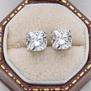 Pendientes de tuerca Plata 925 Original Corte brillante Prueba de diamante Más allá de 1 Ct Total 2 quilates D Color Moissanite Cojín Joyas de piedras preciosas