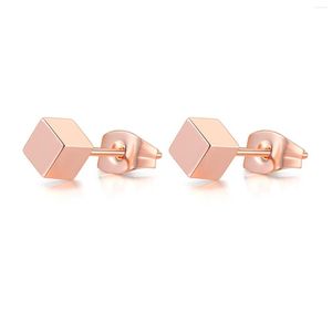 Pendientes de tuerca con forma de cubo Simple para mujer, Piercing en la oreja de cobre para mujer, Color oro rosa, joyería clásica Daith perforada E536