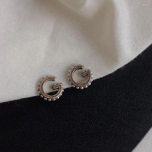 Boucles d'oreilles simples lettre G boucle d'oreille incrustée de perles pour femmes filles cadeaux métal initiale Alphabet oreille Piercing bijoux de mode