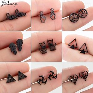 Boucles d'oreilles en acier inoxydable géométrique noir Punk rond Triangle feuille volley-ball chat oreille goujons pour femmes hommes HipHop bijoux 2024