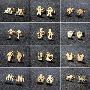 Pendientes de sementales acero inoxidable animal pequeño para mujeres bijoux 2024 galletas de pan de jengibre divertido orejas de llave de llave accesorios de orejas