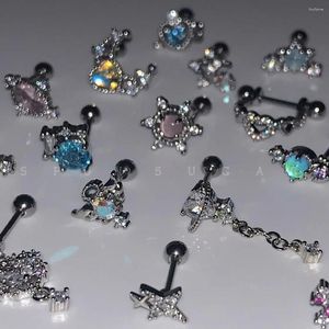 Boucles d'oreilles en acier inoxydable pour femmes et filles, Punk, ange, cœur, étoile, lune, zircone, Punk, Piercing d'oreille pour Cartilage