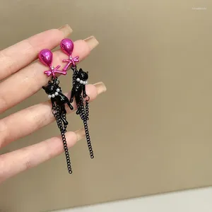 Boucles d'oreilles ballon chat femme, doux et Cool, noir, rose, contraste, nœud papillon, tempérament, fête d'anniversaire, bijoux, accessoires