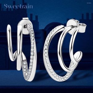 Boucles d'oreilles Sweetrain 1mm Moissanite complète pour femmes 925 argent Sterling 18K plaqué or boucle d'oreille 2023 bijoux à la mode