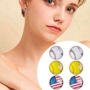 Pendientes De Botón Time Gem Borde De Vidrio Bandera Estadounidense Deportes Béisbol Softbol Voleibol Paquete De Aros para Mujer