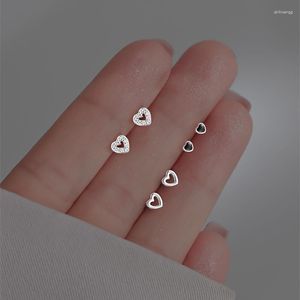 Boucles d'oreilles tendance noir en argent Sterling S925, petit cœur pour femmes, diamant, bijoux fins, cadeaux de fête