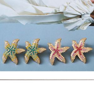 Pendientes de tuerca de moda coloridos estrella de mar cuelgan lindos diamantes de imitación de personalidad para adolescentes joyería de lujo regalos de fiesta de verano 2023