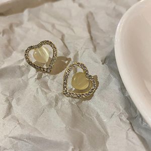 Boucles d'oreilles à la mode opale coeur incrusté blanc CZ cristal femmes mariée bijoux beaux accessoires