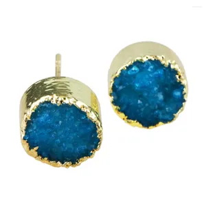 Boucles d'oreilles Stud Tubeelluwa Bluetitanium Crystal Quartz Geode Geode Round colis or couleur métal métal