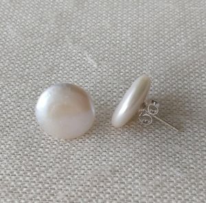 Pendientes de tuerca Perlas únicas Joyería Moneda Perla 12-13 mm Color blanco Pendiente de plata de agua dulce