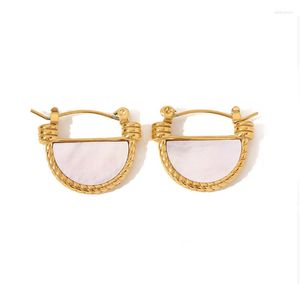 Boucles d'oreilles à tige Vintage demi-cercle pour femmes ormeau blanc coquille ventilateur couleur or 316L titane acier breloques bijoux à la mode cadeau (GE505)