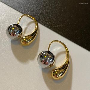 Pendientes de tuerca Vintage con gotas de agua, estilo de dos prendas para mujer, pendiente de bola de colores mezclados de oro plateado, joyería de acero inoxidable