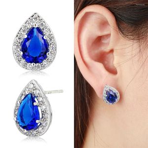 Boucles d'oreilles couleur or blanc poire larme cristal bleu/rouge avec Accent Zircon CZ pour femmes Bijoux de luxe Brinco Bijoux Aros