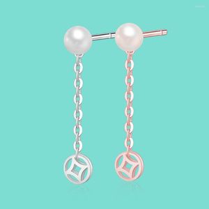 Boucles d'Oreilles Femmes Argent 925 Noble Perles D'eau Douce Pendentif Conception Fil D'oreille Solide Aucune Allergie Fine Jewelry Anniversaire