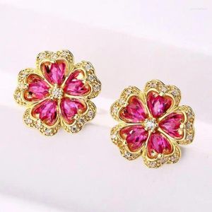 Pendientes de tuerca para mujer, plata de ley S925, chapado en oro de 10 quilates, pendiente de flor facetada para novia, mamá, regalos